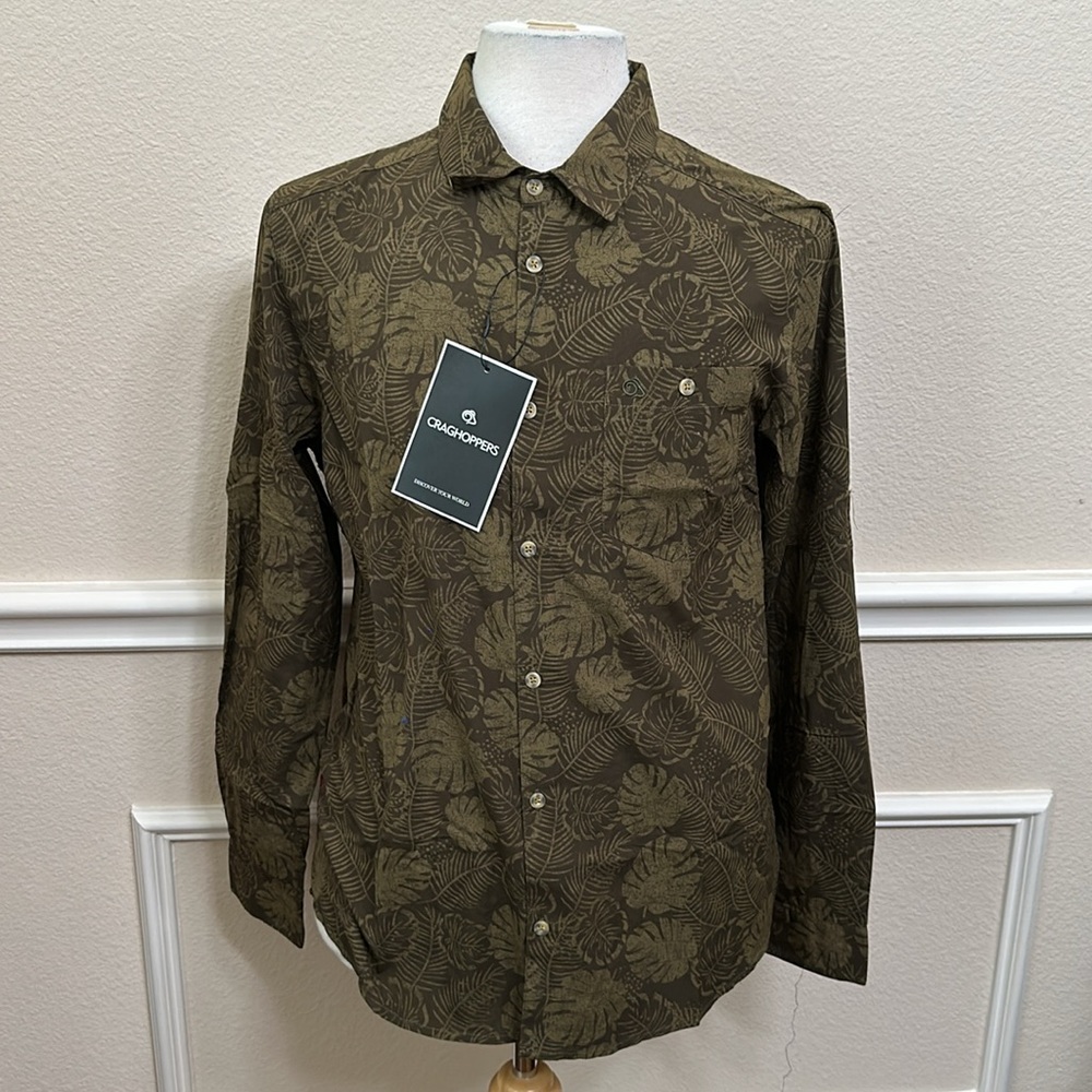 Craghoppers Olive Green Tropical Print Button-Down Shirt